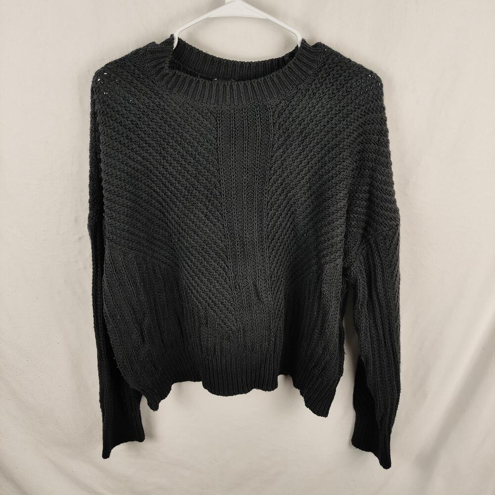 Ann Taylor Sweater Womens XXL Black Crew Neck Chunky Knit Pullover Relaxed Fit